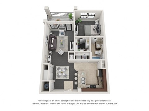 Floor plan for 1 bed, 1 bath, 702 sqft